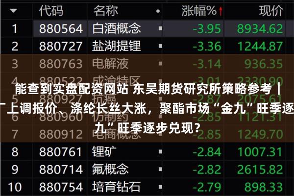 能查到实盘配资网站 东吴期货研究所策略参考｜聚酯工厂上调报价、涤纶长丝大涨，聚酯市场“金九”旺季逐步兑现？